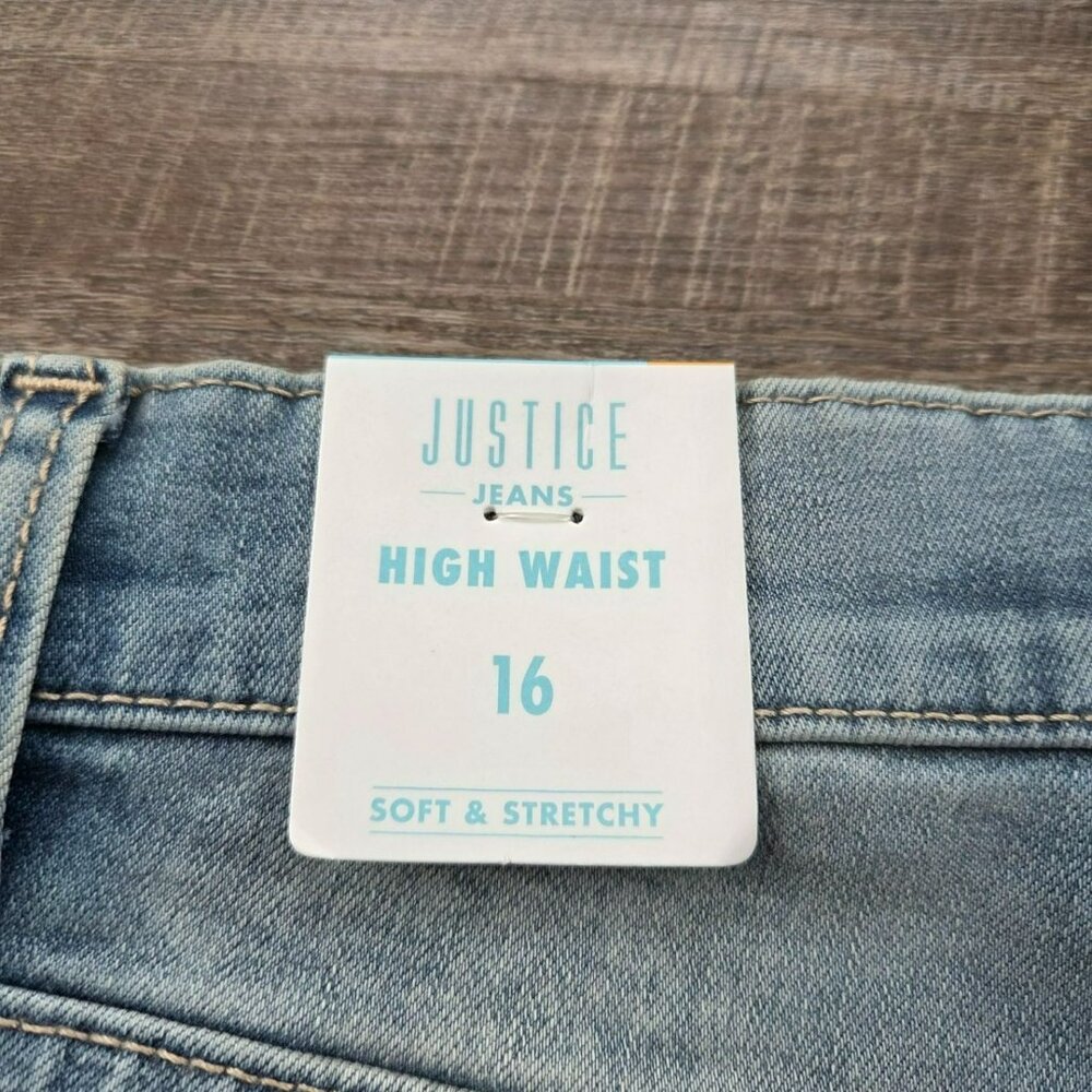 NWT Justice Size 16 girls' denim shorts w/red and blue stars and distress wear l - Picture 3 of 10